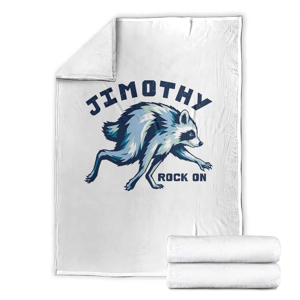 Rock On Jimothy the Raccoon Blue Graphic Throw Blanket Vintage Viral Seattle Trash Panda