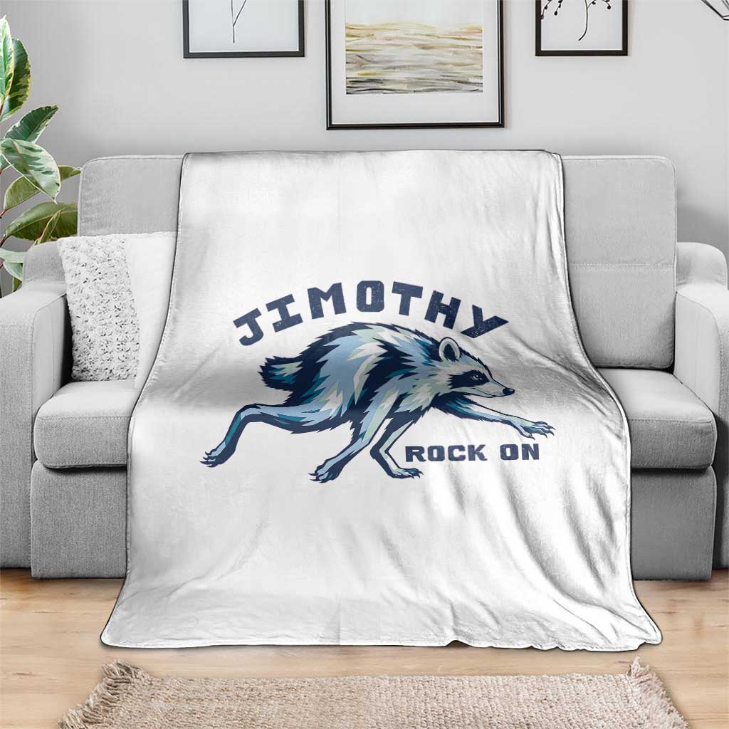 Rock On Jimothy the Raccoon Blue Graphic Throw Blanket Vintage Viral Seattle Trash Panda