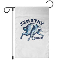 Rock On Jimothy the Raccoon Blue Graphic Garden Flag Vintage Viral Seattle Trash Panda