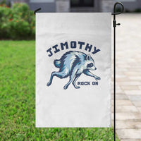 Rock On Jimothy the Raccoon Blue Graphic Garden Flag Vintage Viral Seattle Trash Panda