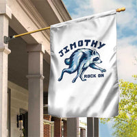Rock On Jimothy the Raccoon Blue Graphic Garden Flag Vintage Viral Seattle Trash Panda
