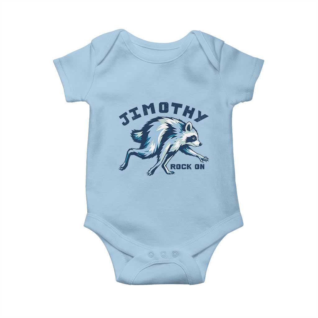 Rock On Jimothy the Raccoon Blue Graphic Baby Onesie Vintage Viral Seattle Trash Panda
