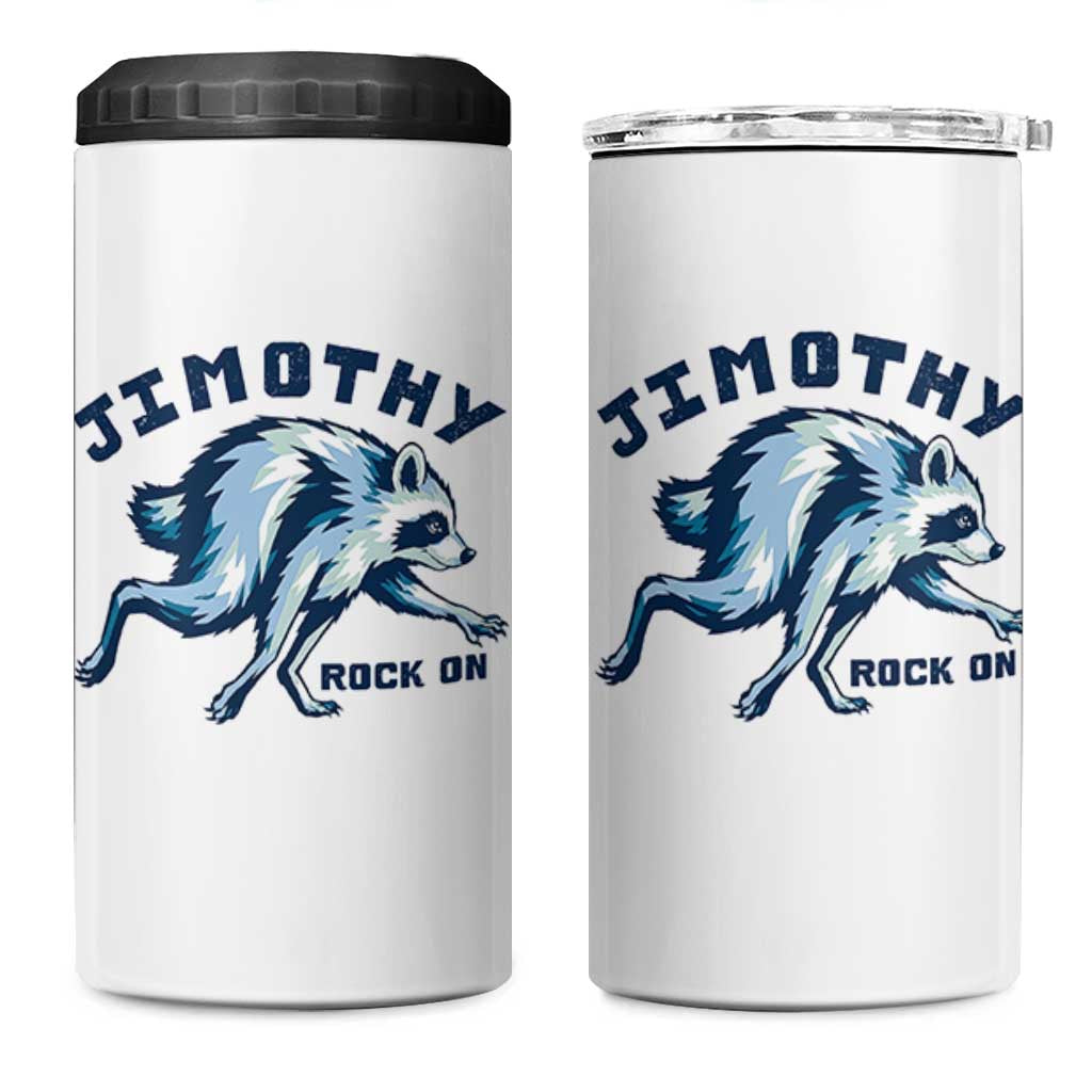 Rock On Jimothy the Raccoon Blue Graphic 4 in 1 Can Cooler Tumbler Vintage Viral Seattle Trash Panda