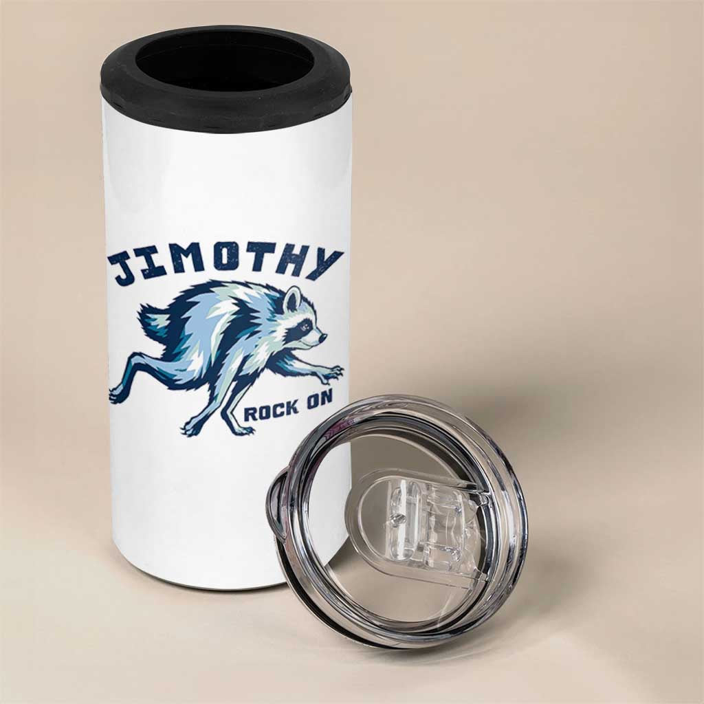 Rock On Jimothy the Raccoon Blue Graphic 4 in 1 Can Cooler Tumbler Vintage Viral Seattle Trash Panda