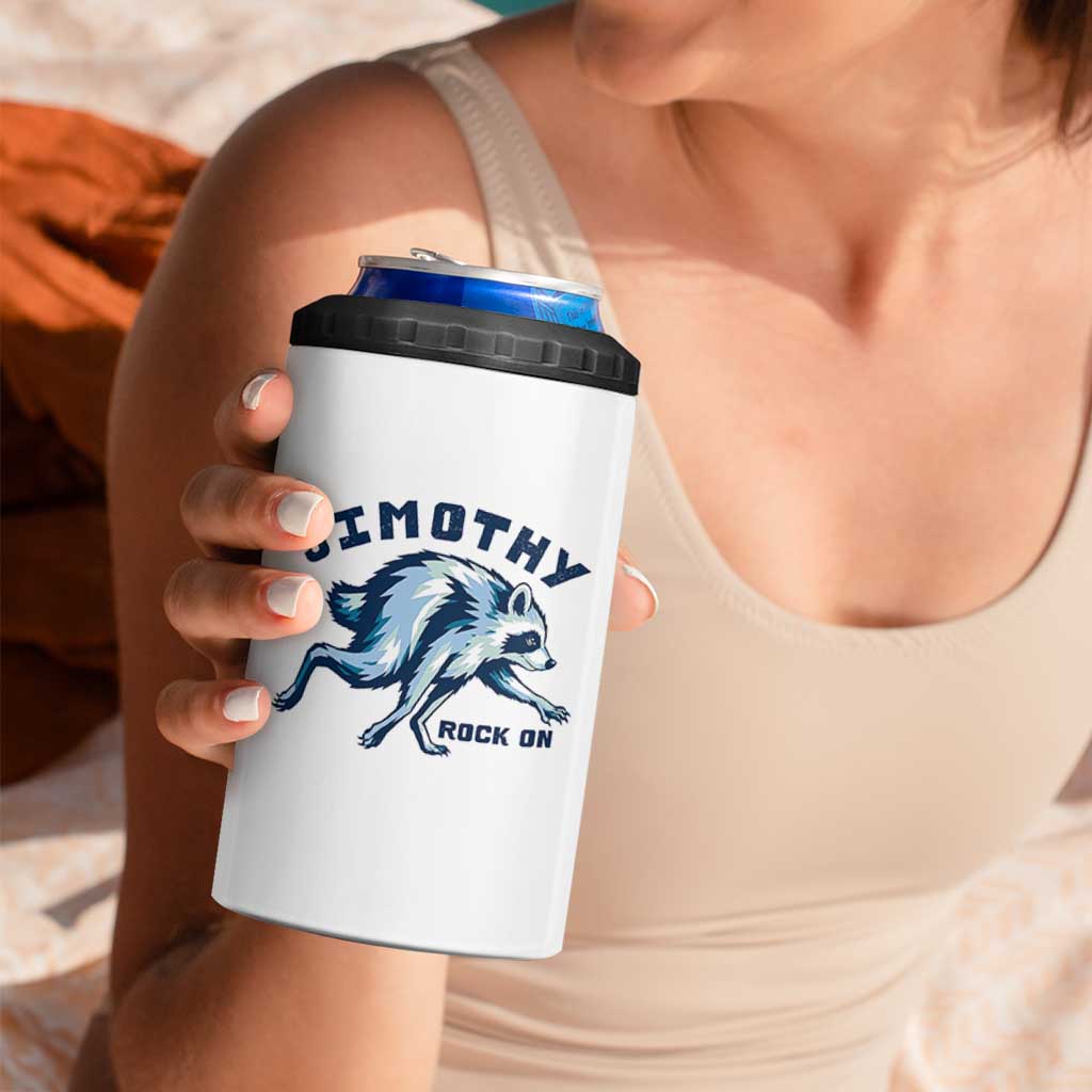 Rock On Jimothy the Raccoon Blue Graphic 4 in 1 Can Cooler Tumbler Vintage Viral Seattle Trash Panda