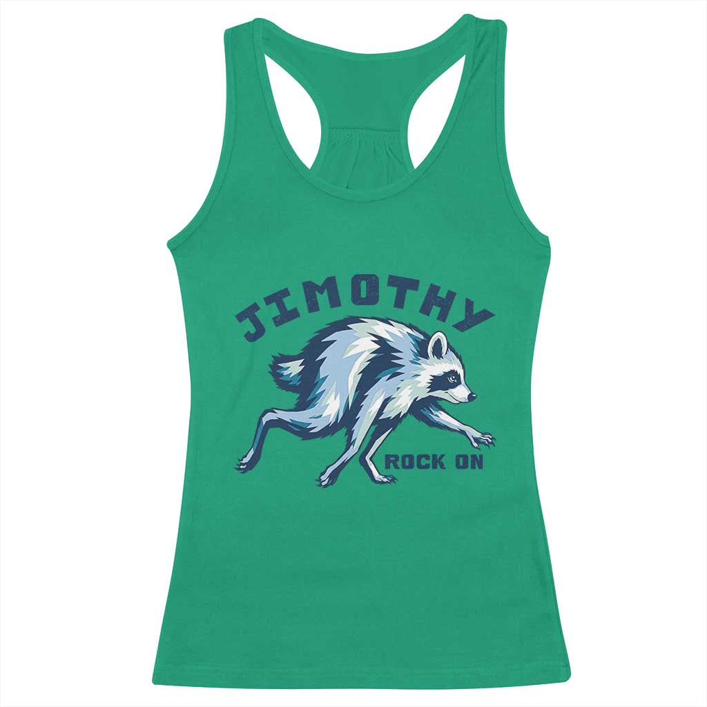 Rock On Jimothy the Raccoon Blue Graphic Racerback Tank Top Vintage Viral Seattle Trash Panda