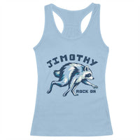 Rock On Jimothy the Raccoon Blue Graphic Racerback Tank Top Vintage Viral Seattle Trash Panda