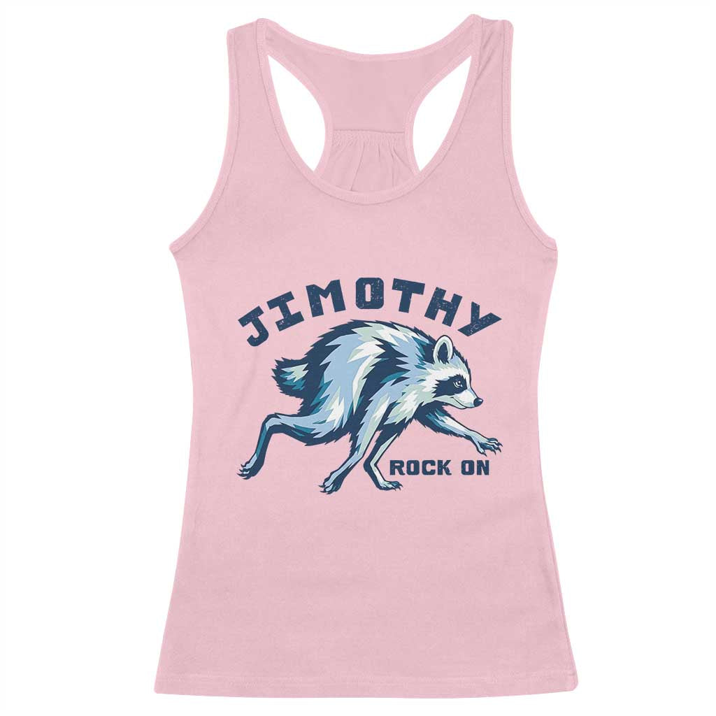 Rock On Jimothy the Raccoon Blue Graphic Racerback Tank Top Vintage Viral Seattle Trash Panda