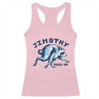 Rock On Jimothy the Raccoon Blue Graphic Racerback Tank Top Vintage Viral Seattle Trash Panda