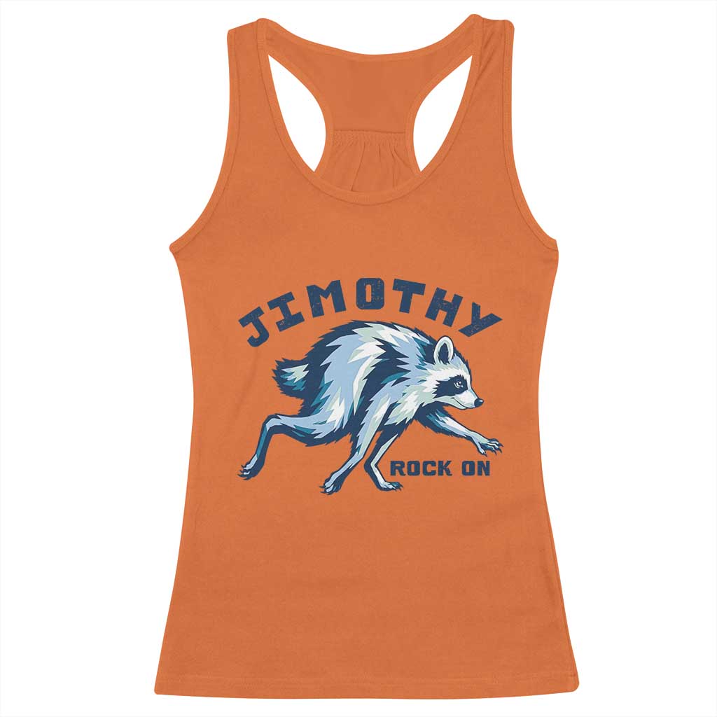 Rock On Jimothy the Raccoon Blue Graphic Racerback Tank Top Vintage Viral Seattle Trash Panda
