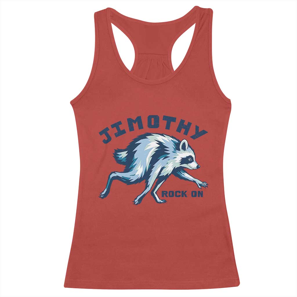 Rock On Jimothy the Raccoon Blue Graphic Racerback Tank Top Vintage Viral Seattle Trash Panda