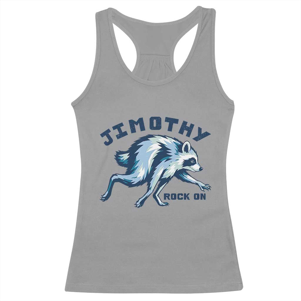 Rock On Jimothy the Raccoon Blue Graphic Racerback Tank Top Vintage Viral Seattle Trash Panda