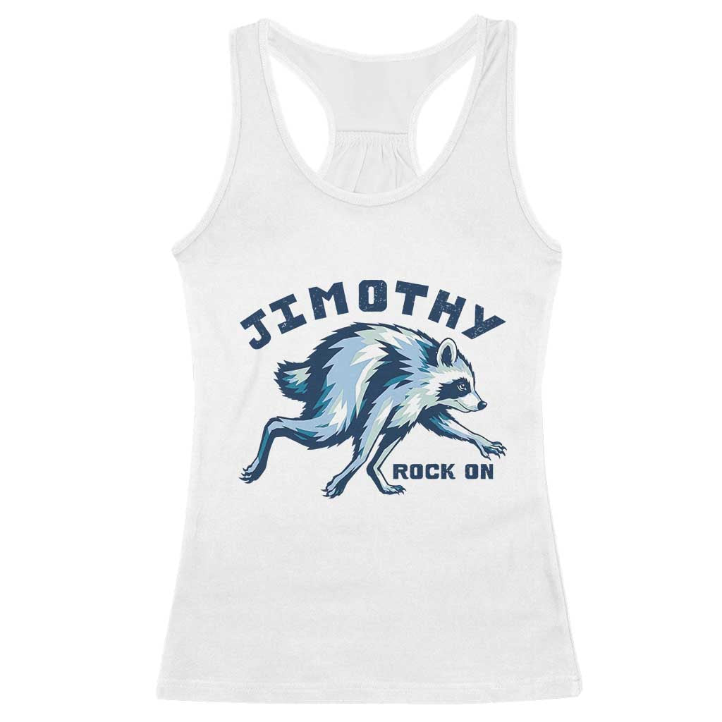 Rock On Jimothy the Raccoon Blue Graphic Racerback Tank Top Vintage Viral Seattle Trash Panda