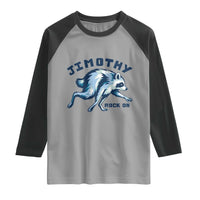 Rock On Jimothy the Raccoon Blue Graphic Raglan Shirt Vintage Viral Seattle Trash Panda