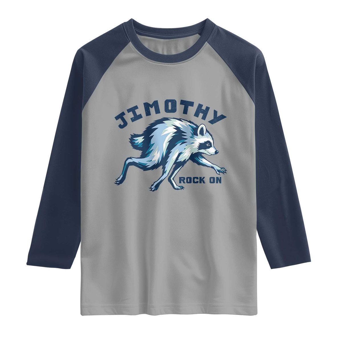 Rock On Jimothy the Raccoon Blue Graphic Raglan Shirt Vintage Viral Seattle Trash Panda