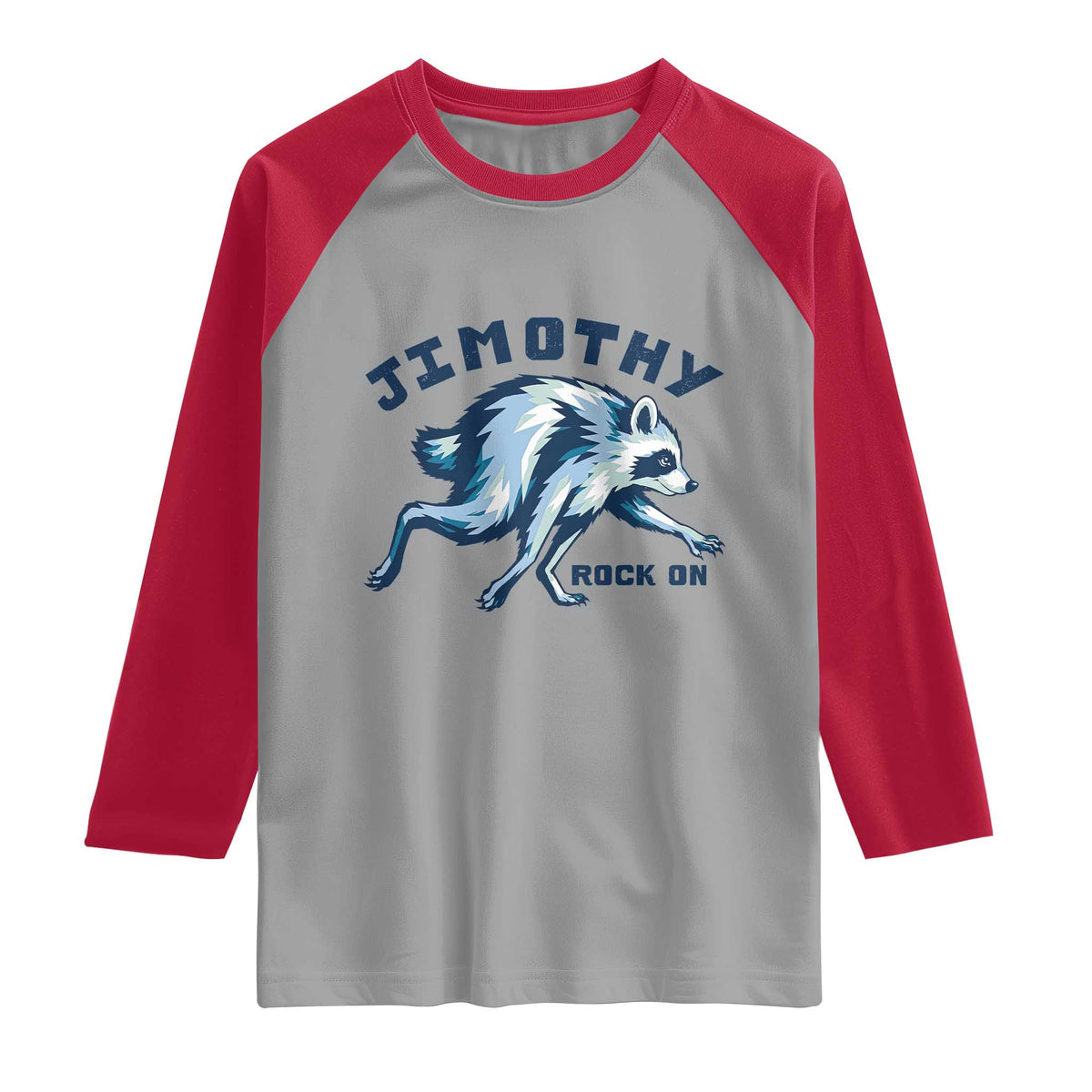 Rock On Jimothy the Raccoon Blue Graphic Raglan Shirt Vintage Viral Seattle Trash Panda