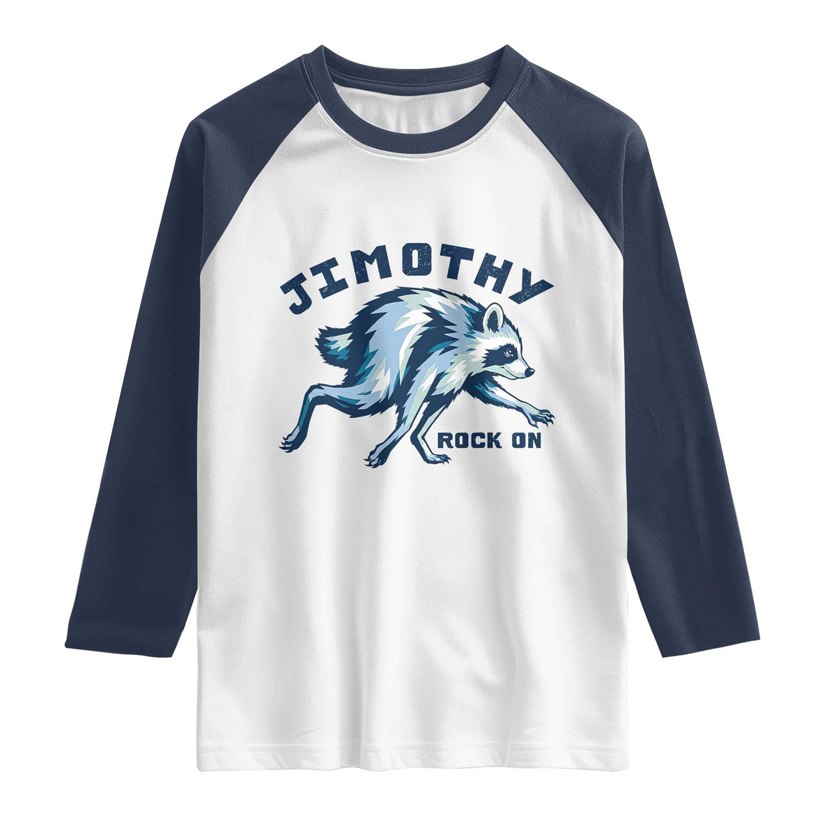 Rock On Jimothy the Raccoon Blue Graphic Raglan Shirt Vintage Viral Seattle Trash Panda