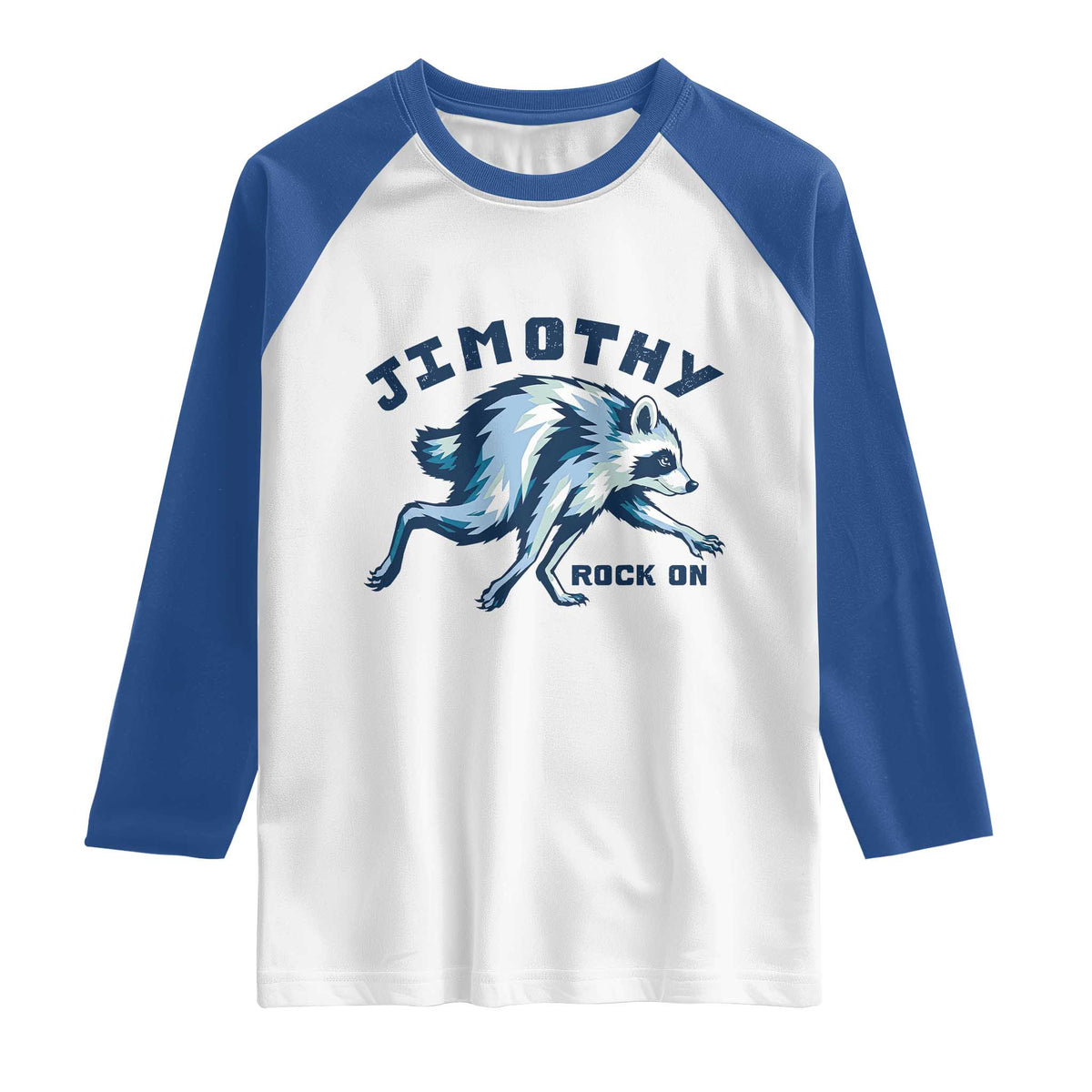 Rock On Jimothy the Raccoon Blue Graphic Raglan Shirt Vintage Viral Seattle Trash Panda