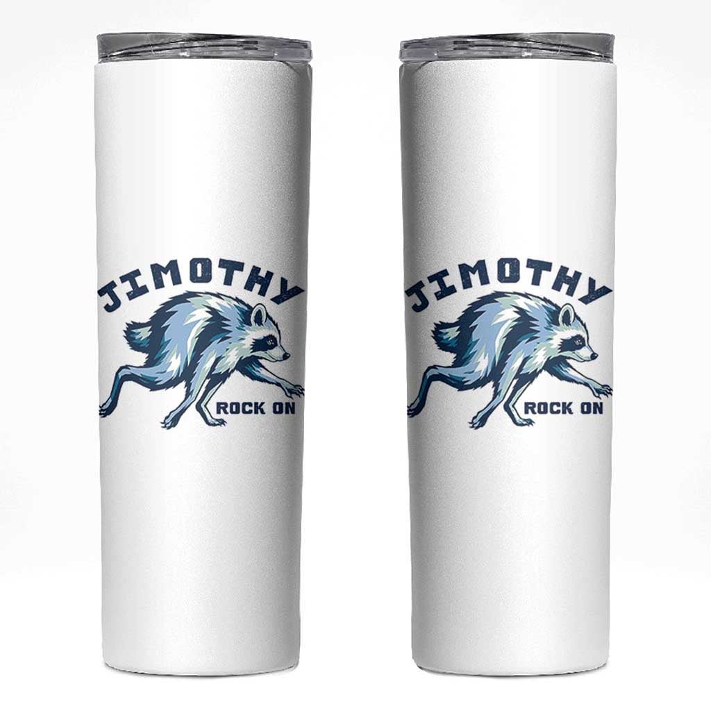 Rock On Jimothy the Raccoon Blue Graphic Skinny Tumbler Vintage Viral Seattle Trash Panda