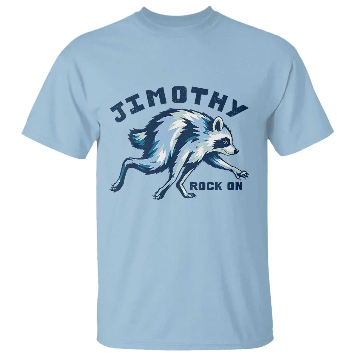 Rock On Jimothy the Raccoon Blue Graphic T Shirt Vintage Viral Seattle Trash Panda
