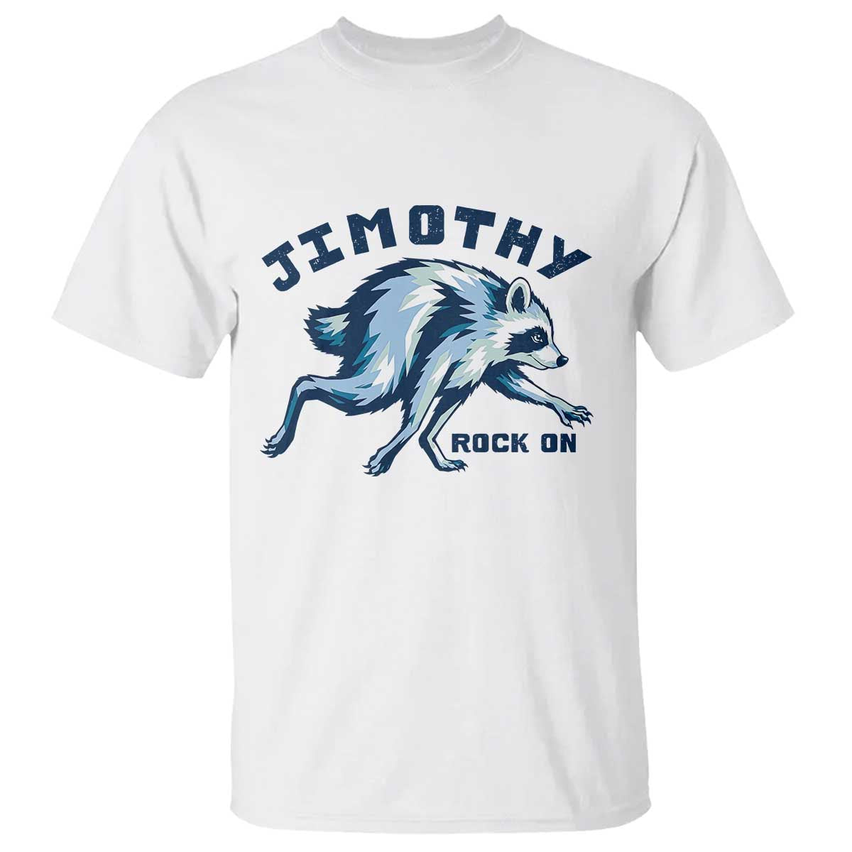 Rock On Jimothy the Raccoon Blue Graphic T Shirt Vintage Viral Seattle Trash Panda