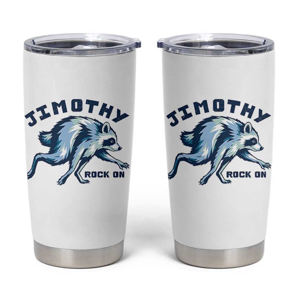 Rock On Jimothy the Raccoon Blue Graphic Tumbler Cup Vintage Viral Seattle Trash Panda