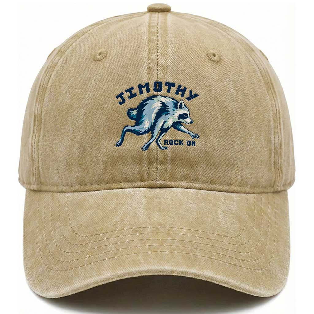 Rock On Jimothy the Raccoon Blue Graphic Washed Cotton Baseball Cap Vintage Viral Seattle Trash Panda