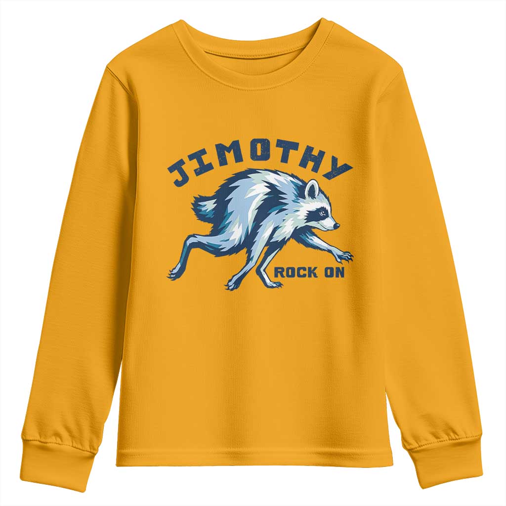 Rock On Jimothy the Raccoon Blue Graphic Youth Sweatshirt Vintage Viral Seattle Trash Panda