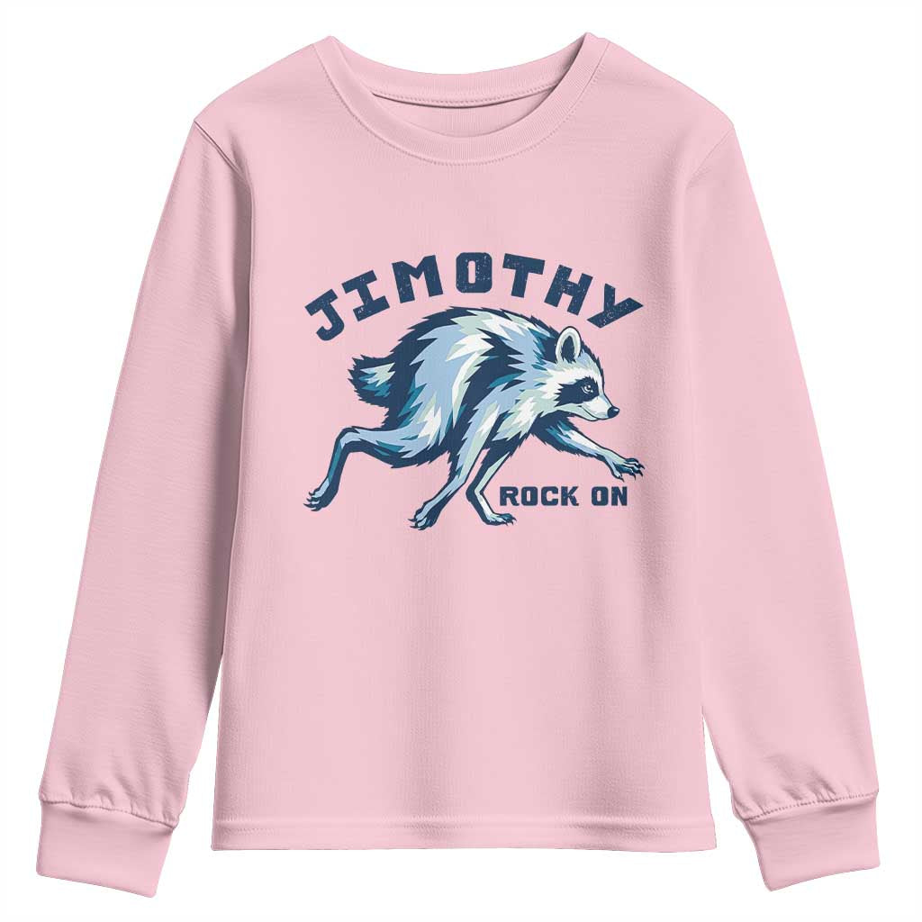 Rock On Jimothy the Raccoon Blue Graphic Youth Sweatshirt Vintage Viral Seattle Trash Panda