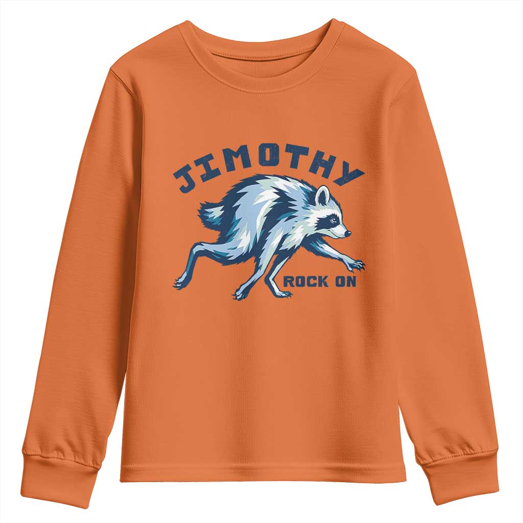 Rock On Jimothy the Raccoon Blue Graphic Youth Sweatshirt Vintage Viral Seattle Trash Panda