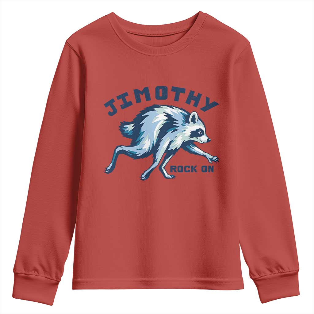Rock On Jimothy the Raccoon Blue Graphic Youth Sweatshirt Vintage Viral Seattle Trash Panda