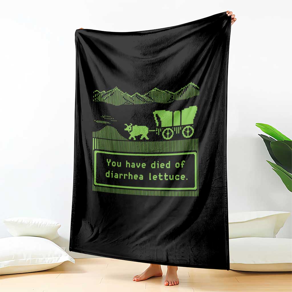 Retro 8-Bit Pixel 80s Game Over Parody Graphic Throw Blanket You Have Died Of Diarrhea Lettuce