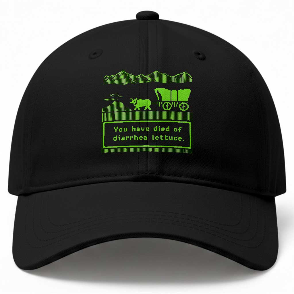 Retro 8-Bit Pixel 80s Game Over Parody Graphic Baseball Cap You Have Died Of Diarrhea Lettuce
