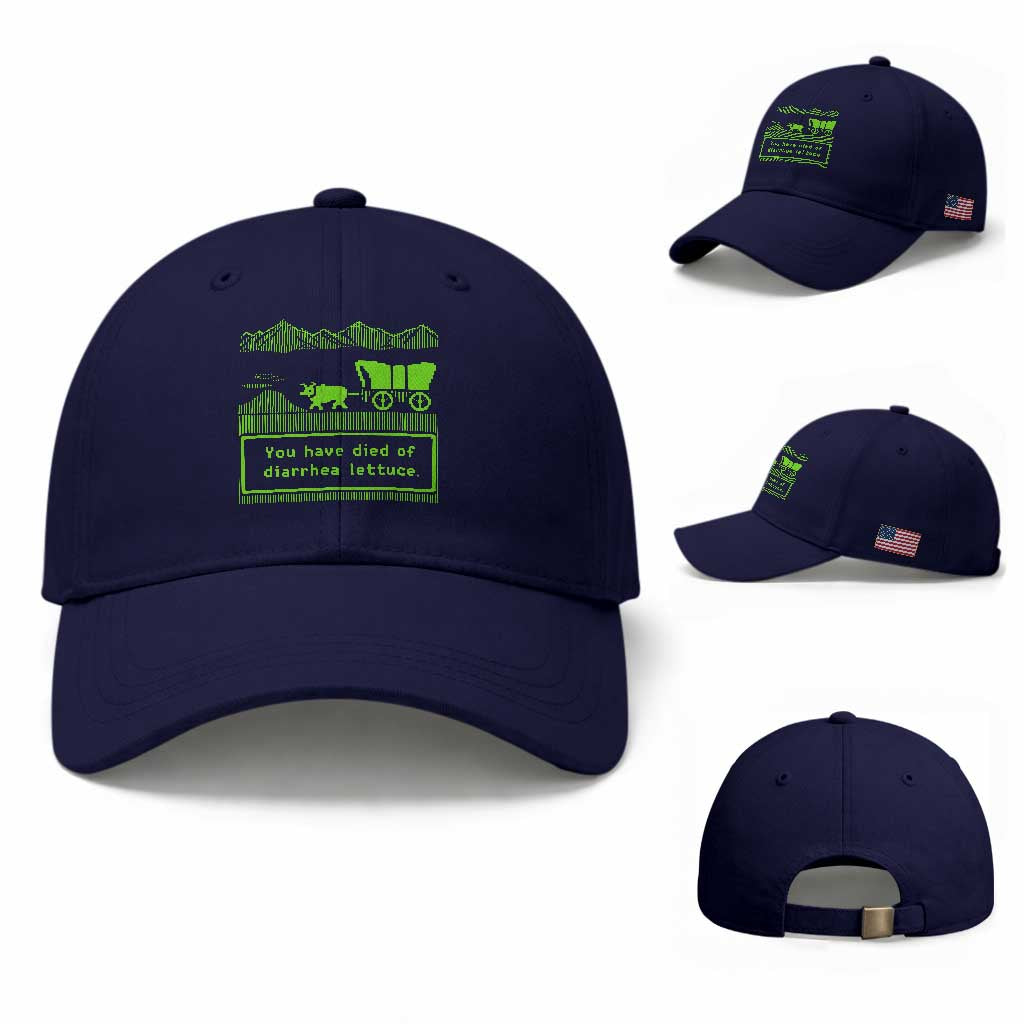 Retro 8-Bit Pixel 80s Game Over Parody Graphic Baseball Cap You Have Died Of Diarrhea Lettuce