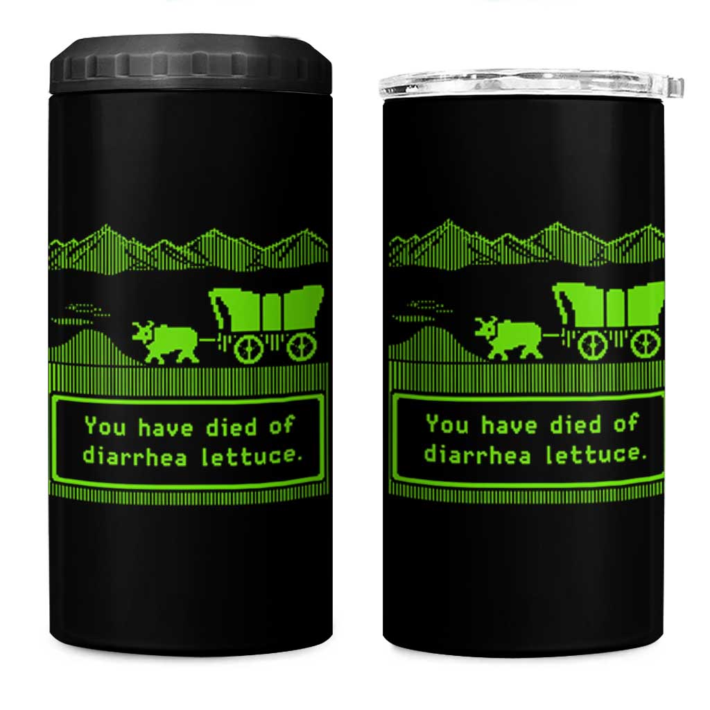 Retro 8-Bit Pixel 80s Game Over Parody Graphic 4 in 1 Can Cooler Tumbler You Have Died Of Diarrhea Lettuce