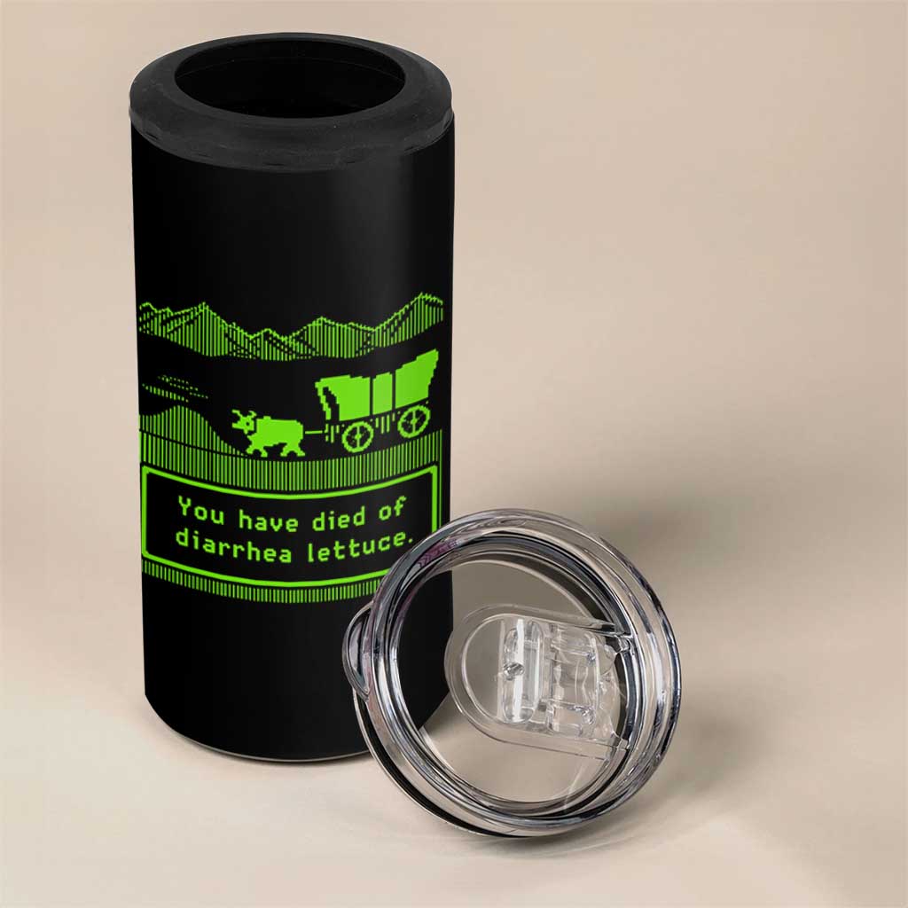 Retro 8-Bit Pixel 80s Game Over Parody Graphic 4 in 1 Can Cooler Tumbler You Have Died Of Diarrhea Lettuce