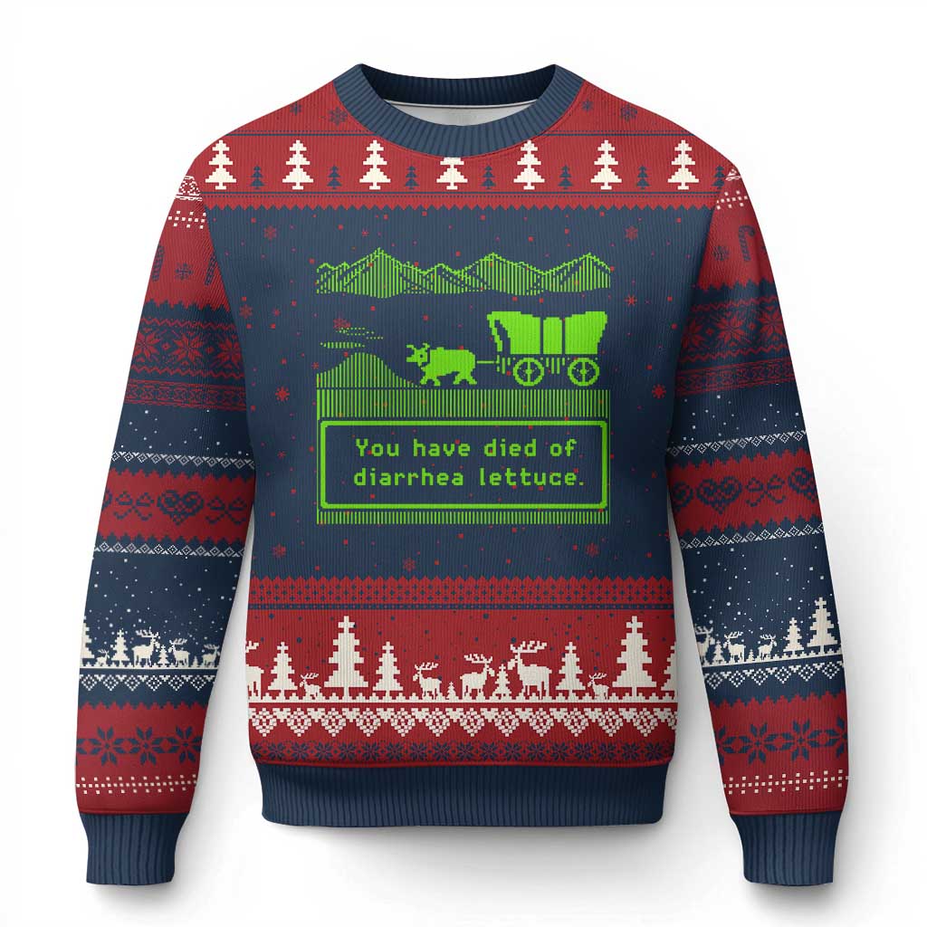 Retro 8-Bit Pixel 80s Game Over Parody Graphic Ugly Christmas Sweater You Have Died Of Diarrhea Lettuce
