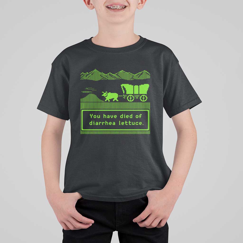 Retro 8-Bit Pixel 80s Game Over Parody Graphic T Shirt For Kid You Have Died Of Diarrhea Lettuce