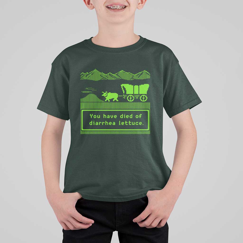 Retro 8-Bit Pixel 80s Game Over Parody Graphic T Shirt For Kid You Have Died Of Diarrhea Lettuce