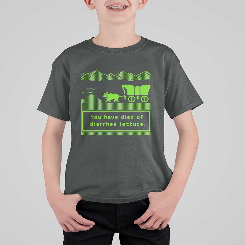 Retro 8-Bit Pixel 80s Game Over Parody Graphic T Shirt For Kid You Have Died Of Diarrhea Lettuce