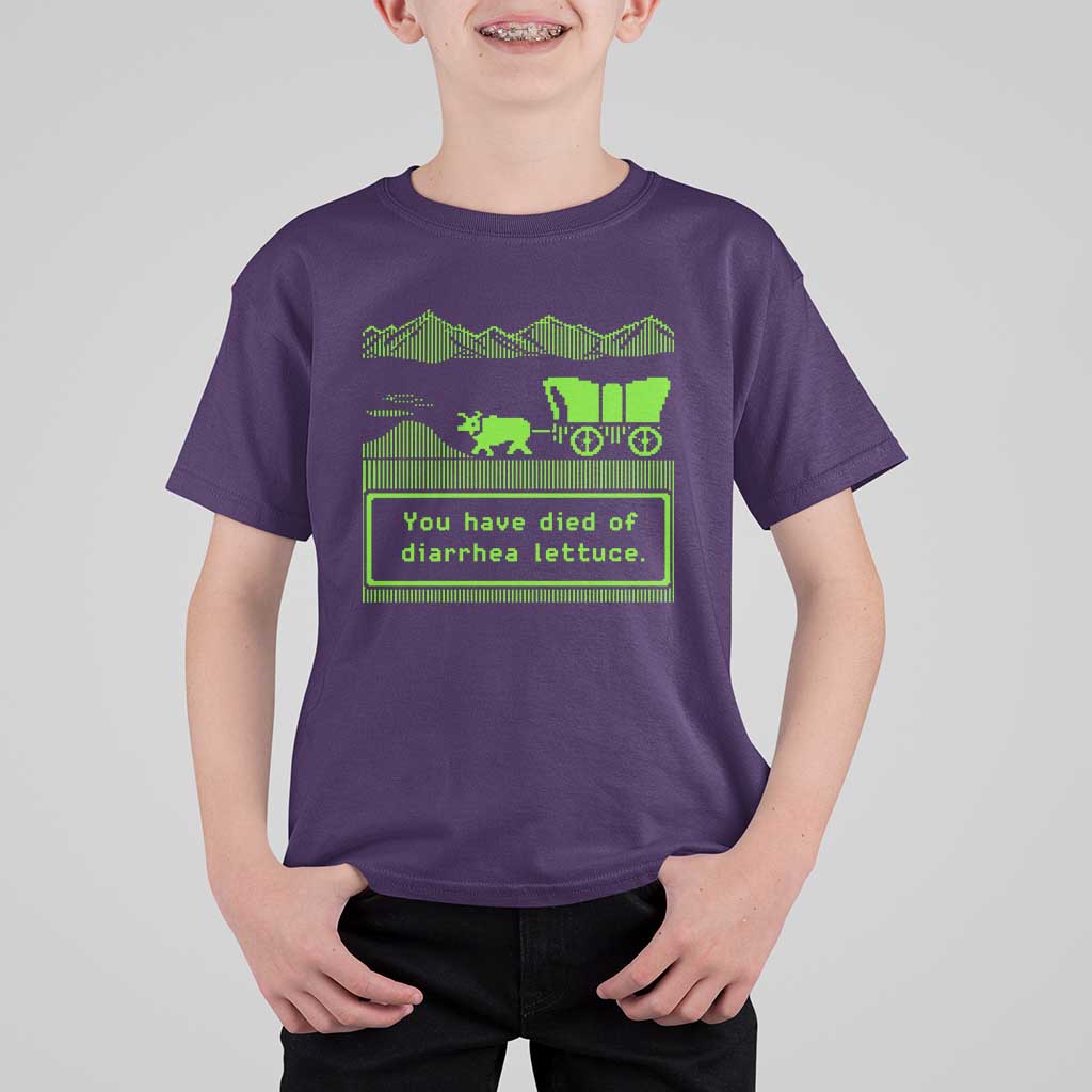 Retro 8-Bit Pixel 80s Game Over Parody Graphic T Shirt For Kid You Have Died Of Diarrhea Lettuce