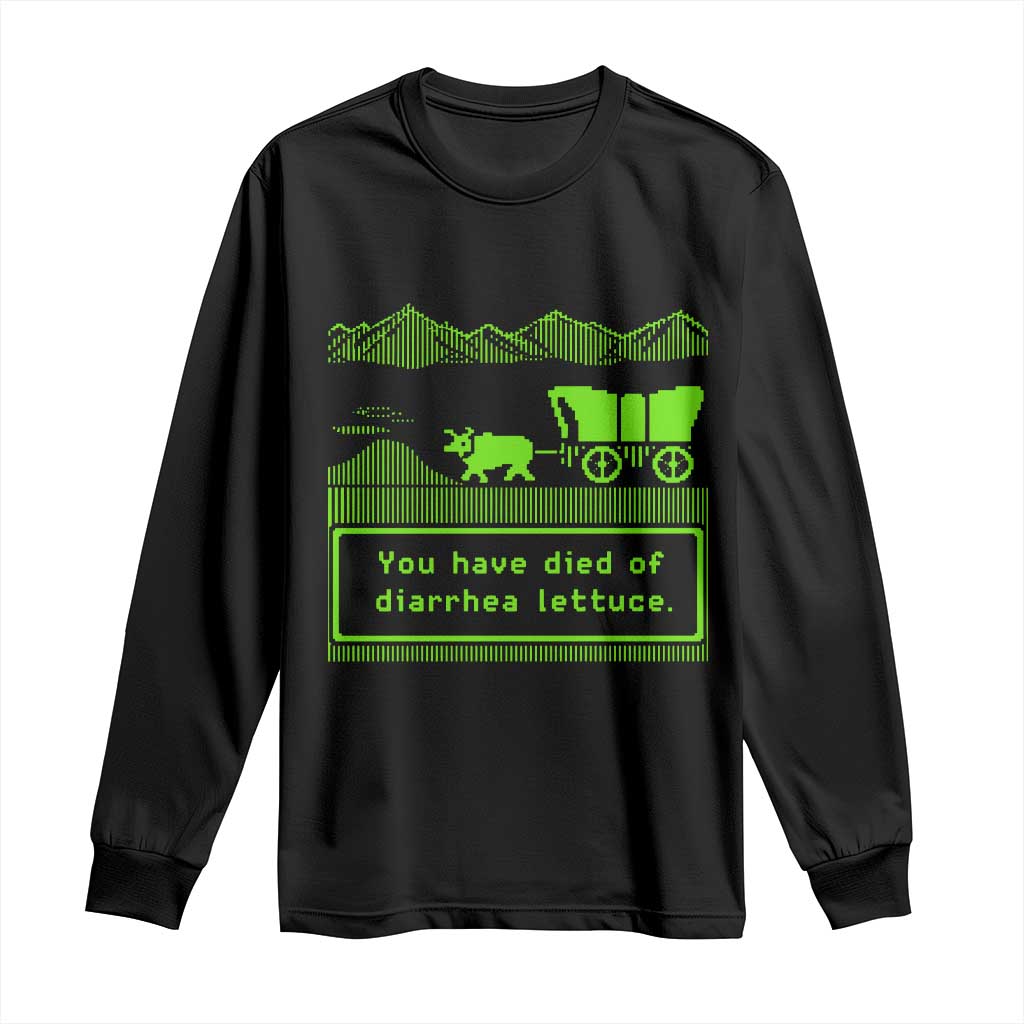 Retro 8-Bit Pixel 80s Game Over Parody Graphic Long Sleeve Shirt You Have Died Of Diarrhea Lettuce