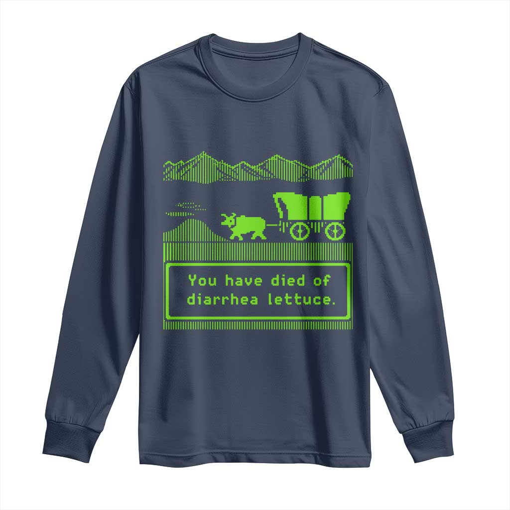 Retro 8-Bit Pixel 80s Game Over Parody Graphic Long Sleeve Shirt You Have Died Of Diarrhea Lettuce