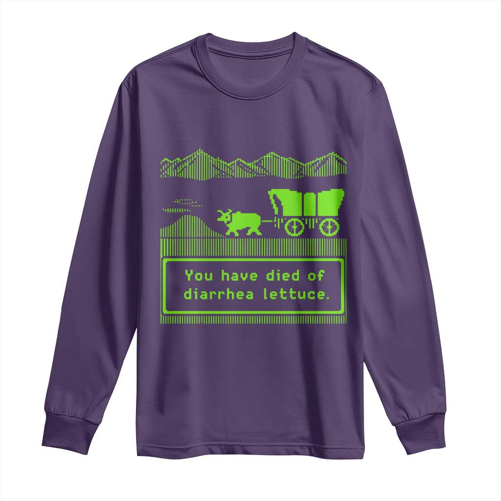 Retro 8-Bit Pixel 80s Game Over Parody Graphic Long Sleeve Shirt You Have Died Of Diarrhea Lettuce