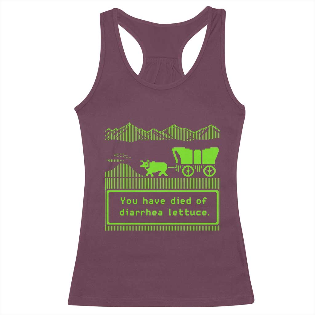 Retro 8-Bit Pixel 80s Game Over Parody Graphic Racerback Tank Top You Have Died Of Diarrhea Lettuce