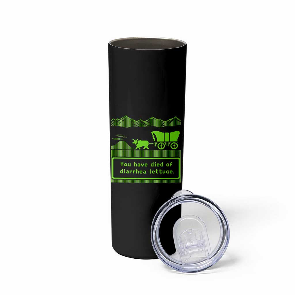Retro 8-Bit Pixel 80s Game Over Parody Graphic Skinny Tumbler You Have Died Of Diarrhea Lettuce