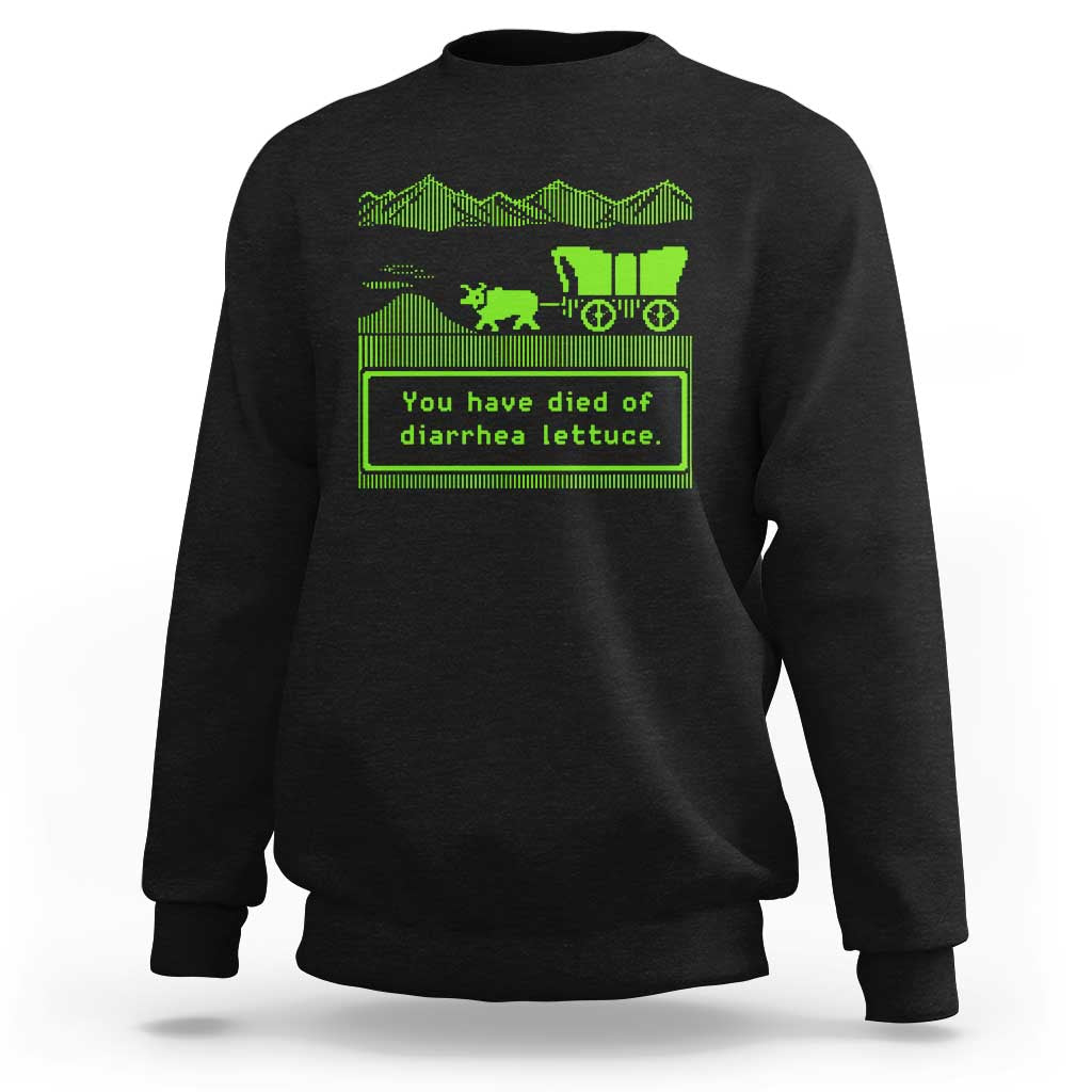 Retro 8-Bit Pixel 80s Game Over Parody Graphic Sweatshirt You Have Died Of Diarrhea Lettuce
