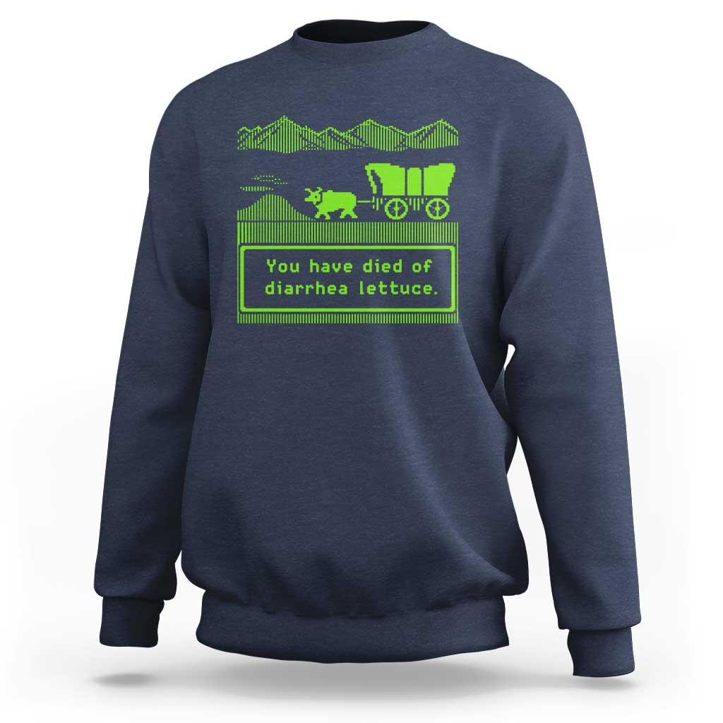 Retro 8-Bit Pixel 80s Game Over Parody Graphic Sweatshirt You Have Died Of Diarrhea Lettuce