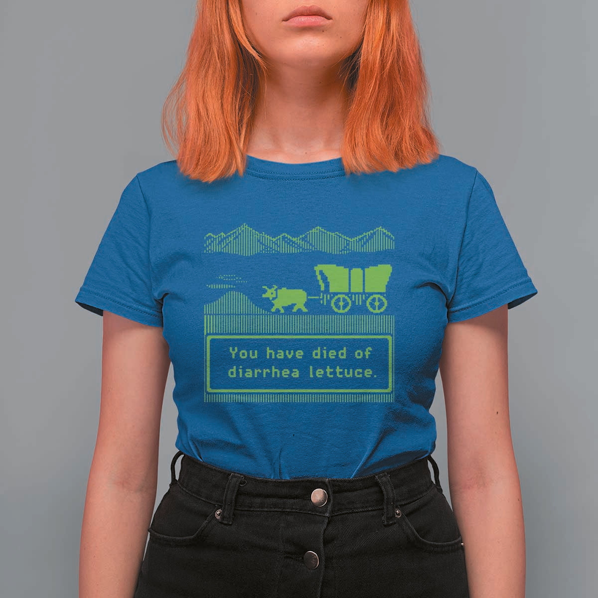 Retro 8-Bit Pixel 80s Game Over Parody Graphic T Shirt For Women You Have Died Of Diarrhea Lettuce