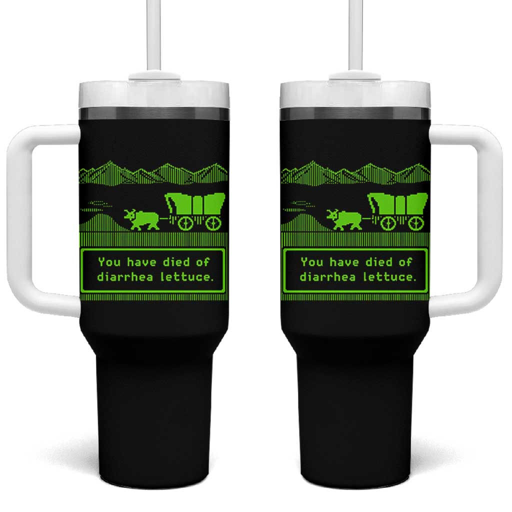 Retro 8-Bit Pixel 80s Game Over Parody Graphic Tumbler With Handle You Have Died Of Diarrhea Lettuce